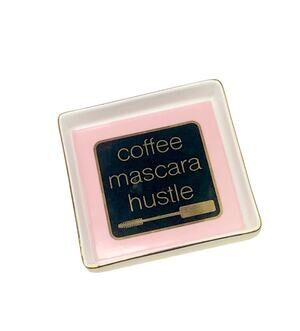 Francesca's Coffee Mascara Hustle Pink Ceramic Ring Dish Jewelry Tray